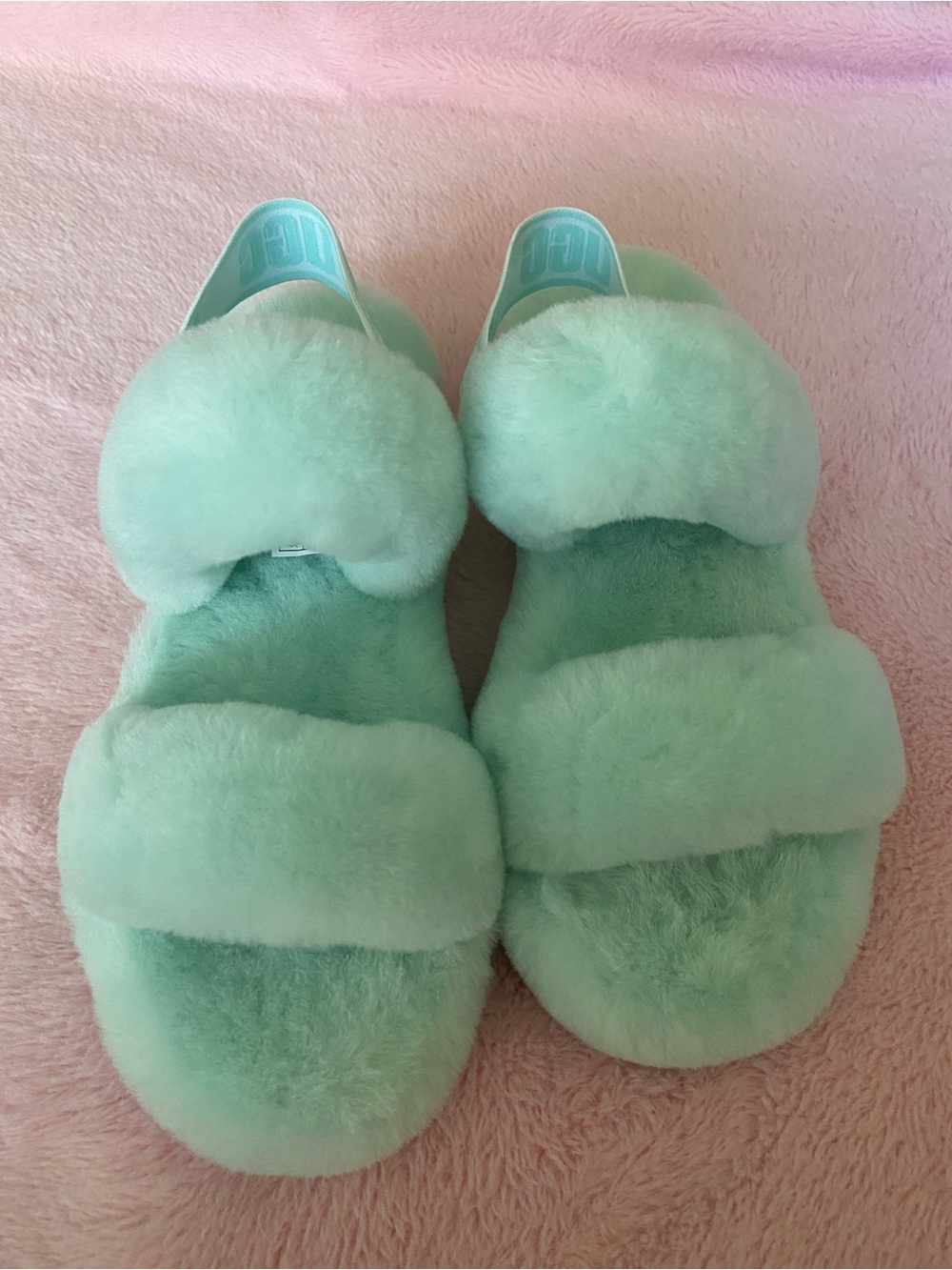 UGG Mint Green Plush Slide Sandals